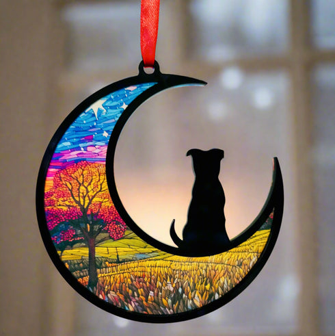 Dog Small Ears Moon Suncatcher